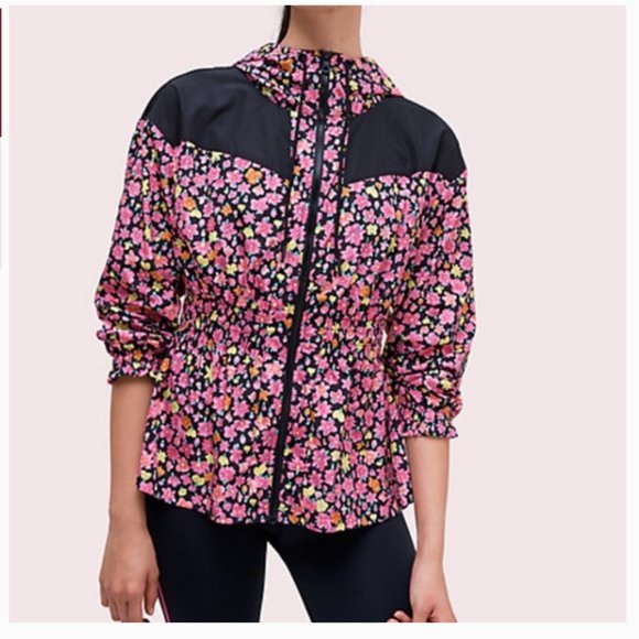 kate spade athleisure marker pink floral anorak jacket size small nwt - Picture 2 of 8